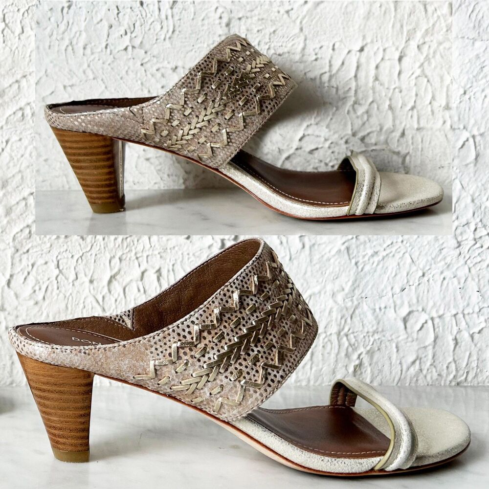Donald J Pliner Viv Slide Sandals Women's 8M Metallic Leather Tapered Heel